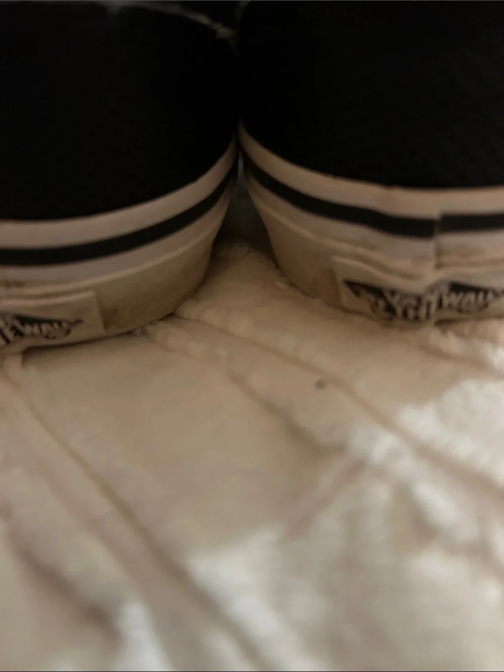 Vans Black Leather Slip-On Shoes with White Sole